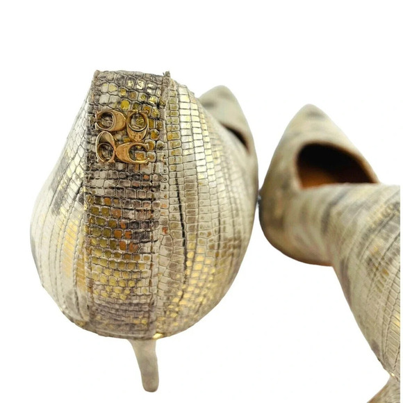 COACH Harlee Gold Snakeskin Embossed Pumps Pointed Toe Heels Shoes size 7 - Picture 10 of 16